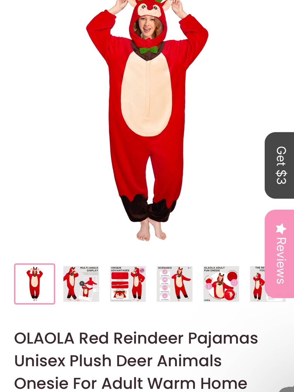 Red Reindeer Adult Medium One-Piece Plush Onesie